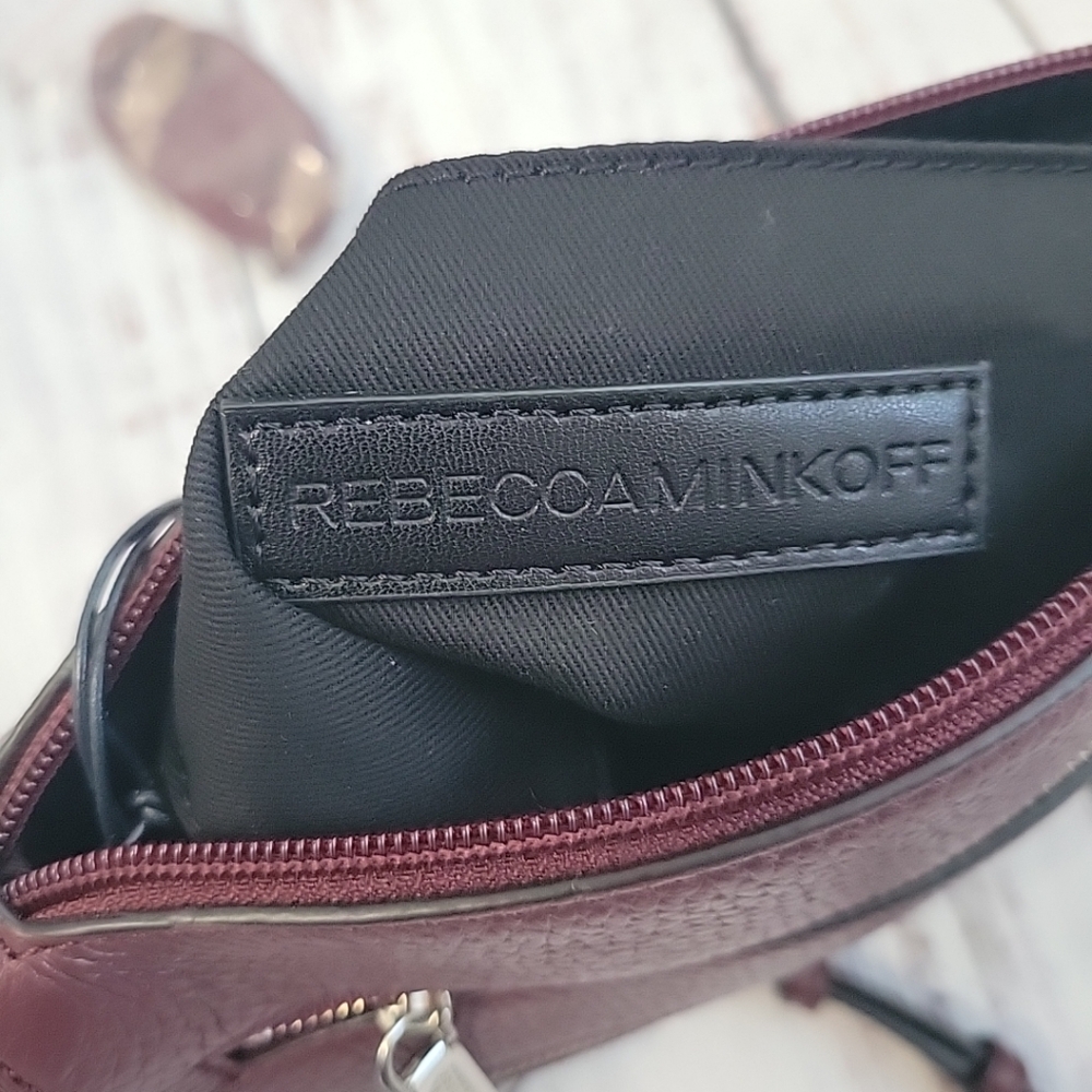 Rebecca Minkoff Mini 5 Zip Leather Crossbody Bag Bordeaux Wine Cranberry NEW - Picture 10 of 10